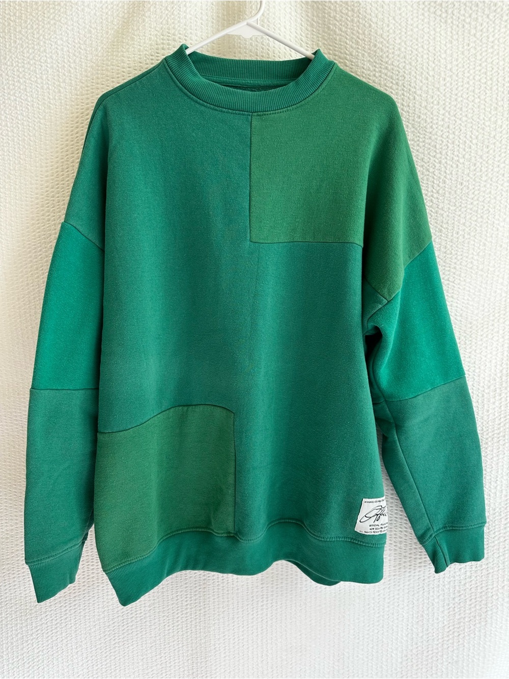 Boohoo Green Oversized Patchwork Colorblock Fleece Sweatshirt Medium Y2K
